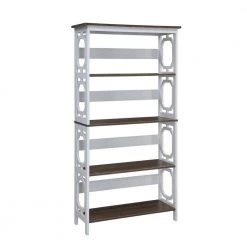 59.75 in. White/Gray Wood 4-shelf Etagere Bookcase with Open Back by Convenience Concepts