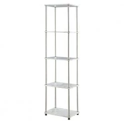 Designs2Go 63.25 in. White Faux Marble/Chrome Particle Board 5-Shelf Tower Bookcase by Convenience Concepts