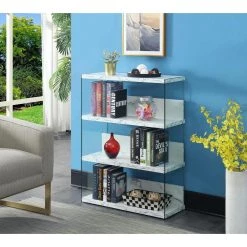 SoHo 40.75 in. White Faux Marble Particle Board 4-Shelf Standard Bookcase with Glass Sides by Convenience Concepts -Cheap Convenience Concepts Store white faux marble convenience concepts bookcases bookshelves r4 0378 31 1000