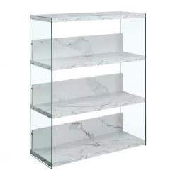 SoHo 40.75 in. White Faux Marble Particle Board 4-Shelf Standard Bookcase with Glass Sides by Convenience Concepts
