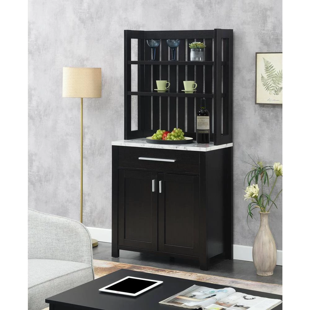 Sawyer White Faux Marble/Espresso 1-Drawer Wine Bar Storage Cabinet and Shelves by Convenience Concepts 7 Sawyer White Faux Marble/Espresso 1-Drawer Wine Bar Storage Cabinet and Shelves by Convenience Concepts - Image 5