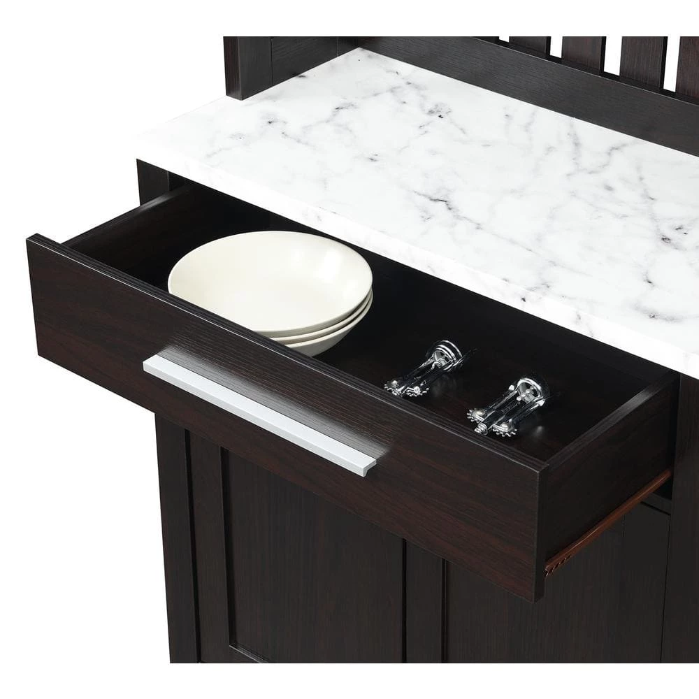 Sawyer White Faux Marble/Espresso 1-Drawer Wine Bar Storage Cabinet and Shelves by Convenience Concepts 6 Sawyer White Faux Marble/Espresso 1-Drawer Wine Bar Storage Cabinet and Shelves by Convenience Concepts - Image 4