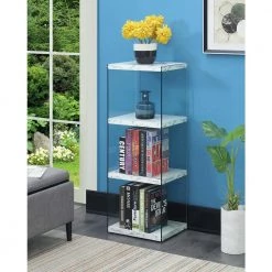 SoHo 40.75 in. H White Faux Marble/Glass 4-Shelf Accent Tower Bookcase by Convenience Concepts -Cheap Convenience Concepts Store white faux marble glass convenience concepts bookcases bookshelves r4 0376 31 1000