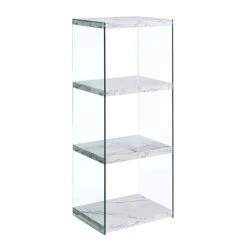 SoHo 40.75 in. H White Faux Marble/Glass 4-Shelf Accent Tower Bookcase by Convenience Concepts