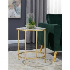 Gold Coast Faux Marble and Gold Round End Table by Convenience Concepts -Cheap Convenience Concepts Store white faux marble gold frame convenience concepts end side tables u12 174 1f 1000