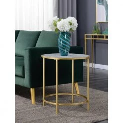 Gold Coast Faux Marble and Gold Round End Table by Convenience Concepts -Cheap Convenience Concepts Store white faux marble gold frame convenience concepts end side tables u12 174 44 1000