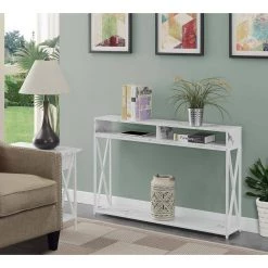 Tucson 47.25 in. White Faux Marble/White 30.5 in. Rectangle Particle Board Console Table with 2-Shelves by Convenience Concepts -Cheap Convenience Concepts Store white faux marble white convenience concepts console tables r4 0545 31 1000