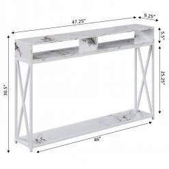 Tucson 47.25 in. White Faux Marble/White 30.5 in. Rectangle Particle Board Console Table with 2-Shelves by Convenience Concepts -Cheap Convenience Concepts Store white faux marble white convenience concepts console tables r4 0545 c3 1000