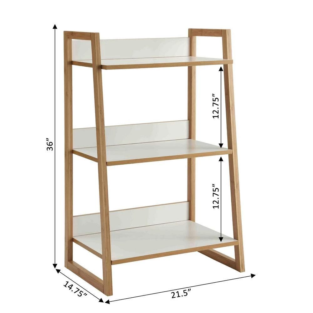 Oslo Sundance 36 in. White/Natural Wood 3-Shelf Ladder Bookcase by Convenience Concepts 4 Oslo Sundance 36 in. White/Natural Wood 3-Shelf Ladder Bookcase by Convenience Concepts - Image 2