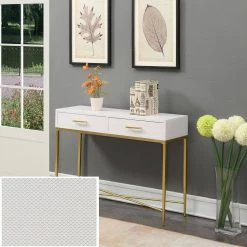 Ashley 42 in. White Scallop/Gold Standard Rectangle MDF Top Console Table with 2-Drawers by Convenience Concepts 15 Ashley 42 in. White Scallop/Gold Standard Rectangle MDF Top Console Table with 2-Drawers by Convenience Concepts -Cheap Convenience Concepts Store white scallop gold convenience concepts console tables u12 264 31 1000
