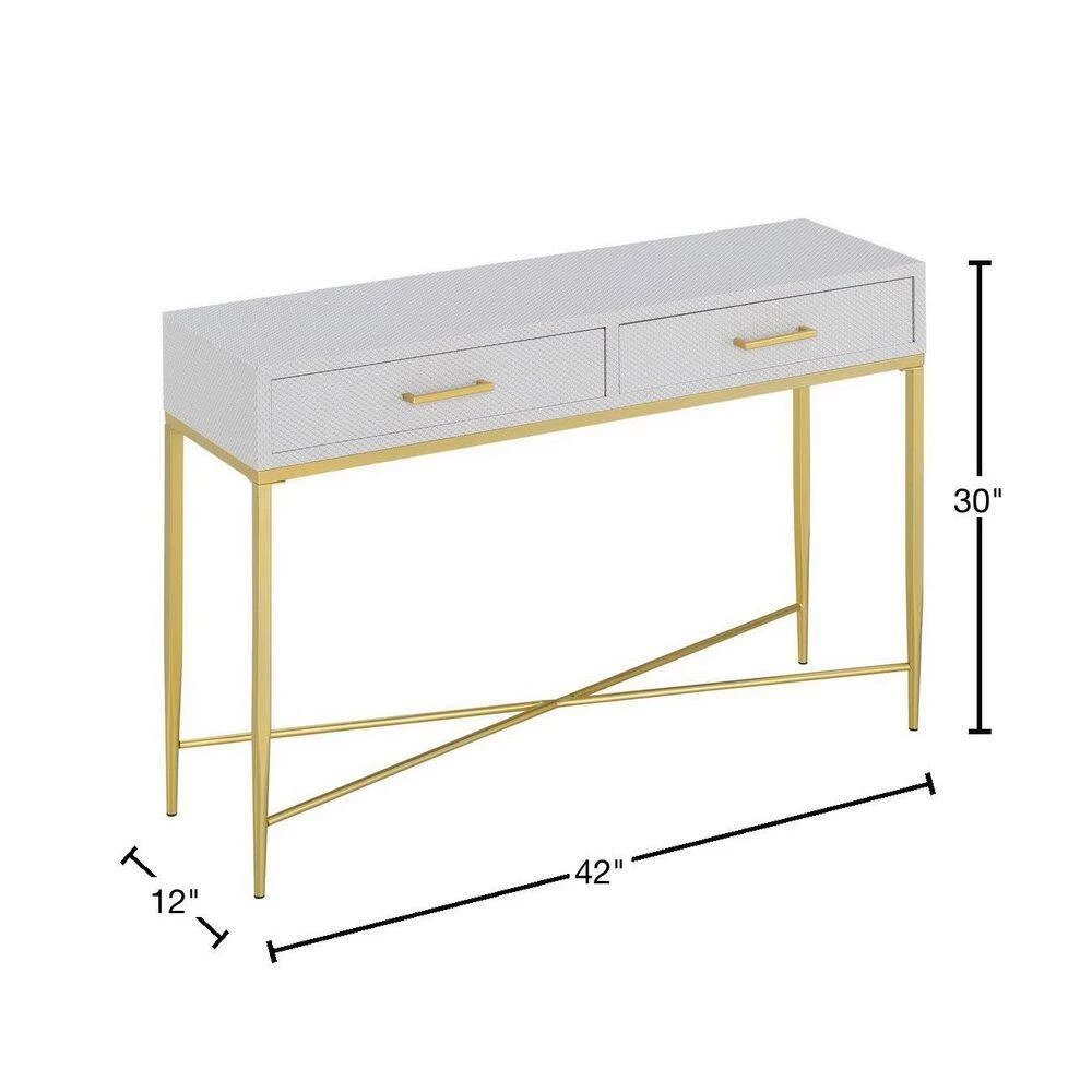 Ashley 42 in. White Scallop/Gold Standard Rectangle MDF Top Console Table with 2-Drawers by Convenience Concepts 5 Ashley 42 in. White Scallop/Gold Standard Rectangle MDF Top Console Table with 2-Drawers by Convenience Concepts - Image 3