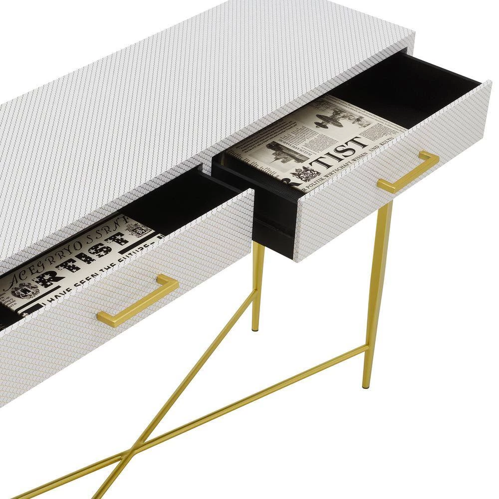 Ashley 42 in. White Scallop/Gold Standard Rectangle MDF Top Console Table with 2-Drawers by Convenience Concepts 8 Ashley 42 in. White Scallop/Gold Standard Rectangle MDF Top Console Table with 2-Drawers by Convenience Concepts - Image 6