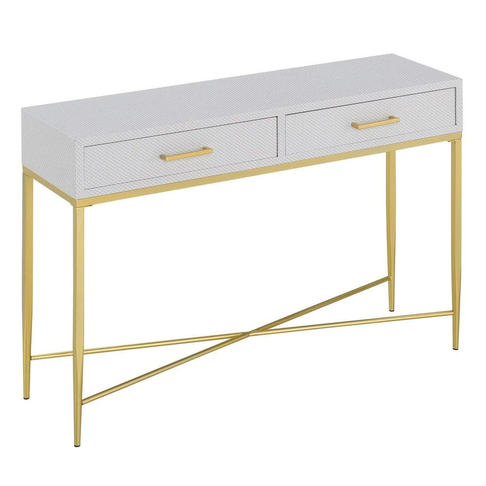 Ashley 42 in. White Scallop/Gold Standard Rectangle MDF Top Console Table with 2-Drawers by Convenience Concepts 3 Ashley 42 in. White Scallop/Gold Standard Rectangle MDF Top Console Table with 2-Drawers by Convenience Concepts