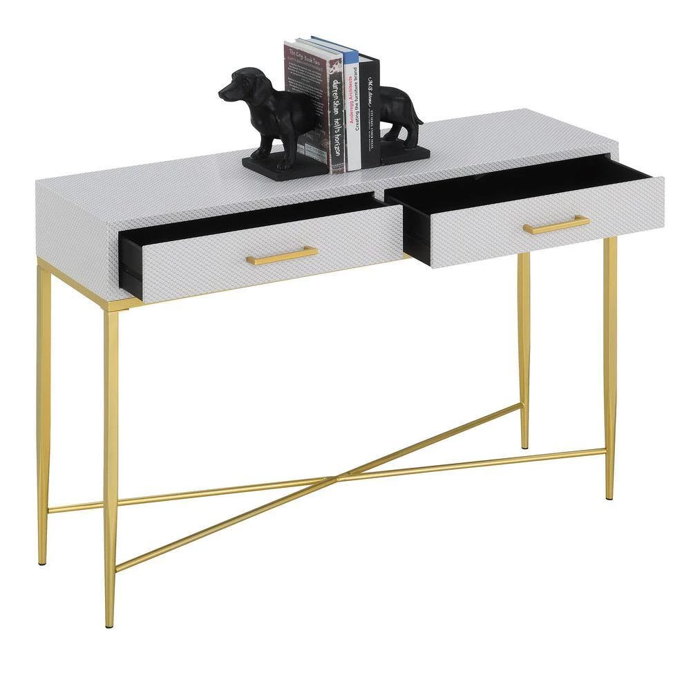 Ashley 42 in. White Scallop/Gold Standard Rectangle MDF Top Console Table with 2-Drawers by Convenience Concepts 6 Ashley 42 in. White Scallop/Gold Standard Rectangle MDF Top Console Table with 2-Drawers by Convenience Concepts - Image 4