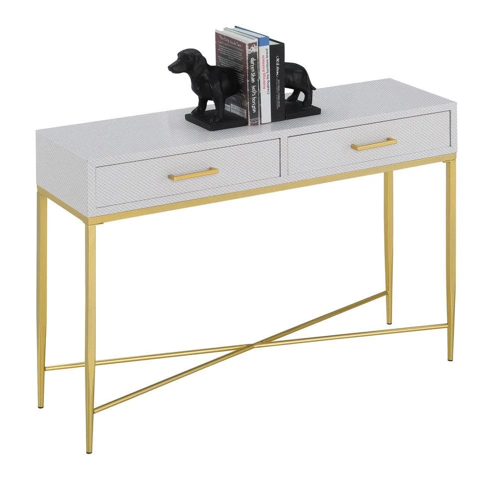 Ashley 42 in. White Scallop/Gold Standard Rectangle MDF Top Console Table with 2-Drawers by Convenience Concepts 4 Ashley 42 in. White Scallop/Gold Standard Rectangle MDF Top Console Table with 2-Drawers by Convenience Concepts - Image 2