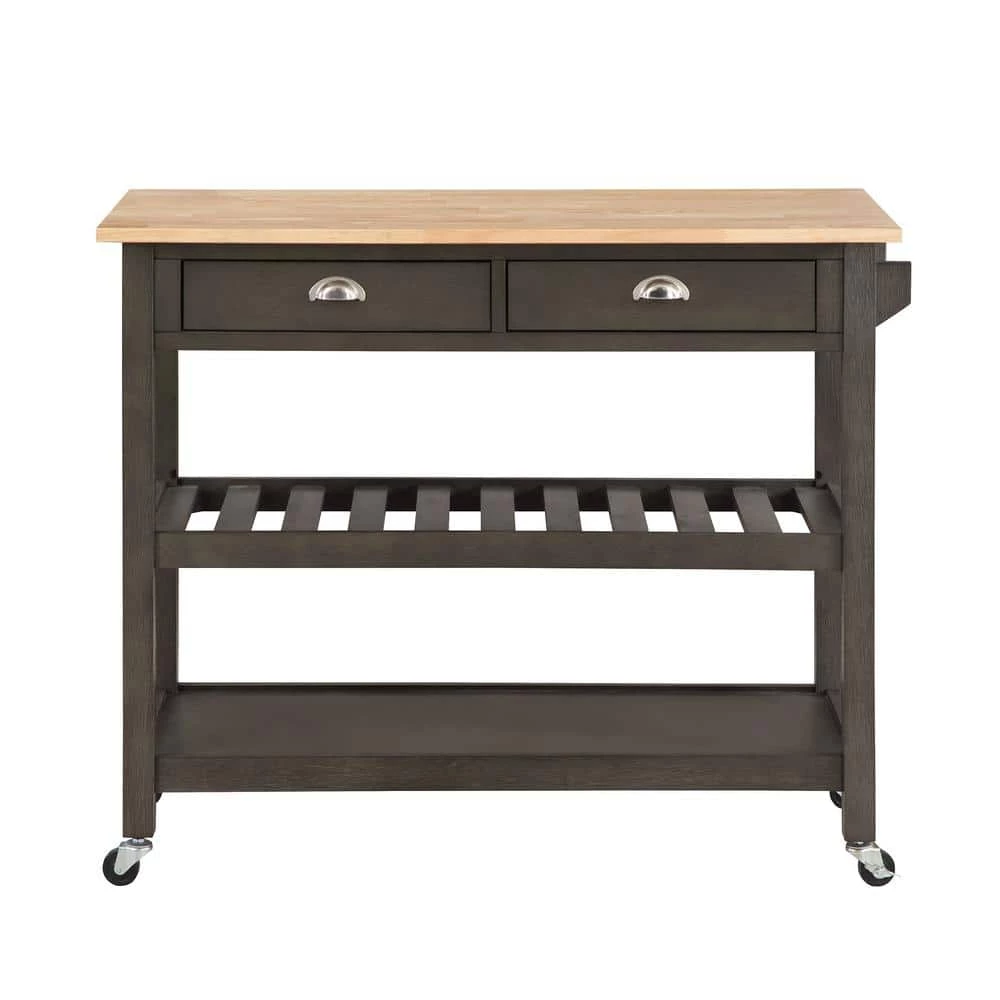 American Heritage Wirebrush Dark Gray Kitchen Cart with Butcher Block and Drawers by Convenience Concepts 8 American Heritage Wirebrush Dark Gray Kitchen Cart with Butcher Block and Drawers by Convenience Concepts - Image 6