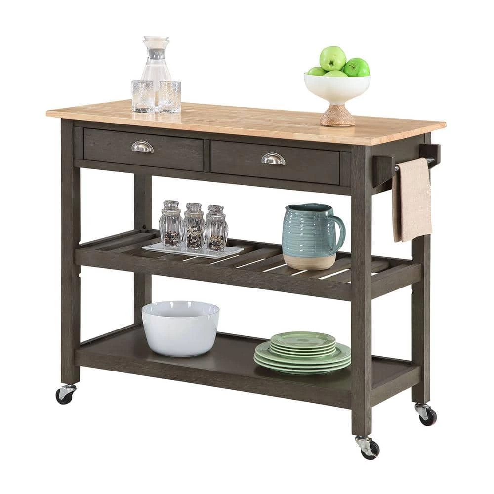 American Heritage Wirebrush Dark Gray Kitchen Cart with Butcher Block and Drawers by Convenience Concepts 9 American Heritage Wirebrush Dark Gray Kitchen Cart with Butcher Block and Drawers by Convenience Concepts - Image 7
