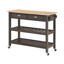 American Heritage Wirebrush Dark Gray Kitchen Cart with Butcher Block and Drawers by Convenience Concepts