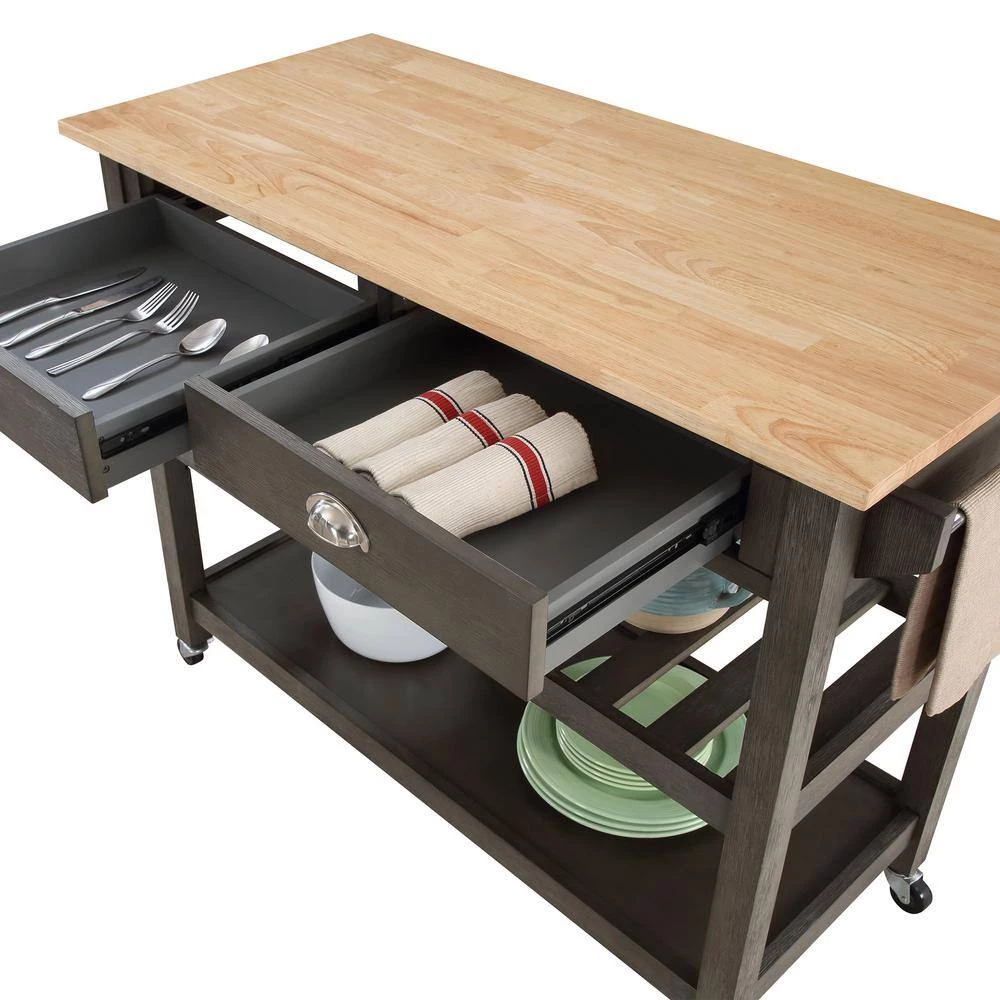 American Heritage Wirebrush Dark Gray Kitchen Cart with Butcher Block and Drawers by Convenience Concepts 5 American Heritage Wirebrush Dark Gray Kitchen Cart with Butcher Block and Drawers by Convenience Concepts - Image 3