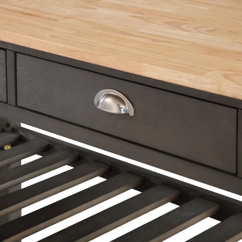 American Heritage Wirebrush Dark Gray Kitchen Cart with Butcher Block and Drawers by Convenience Concepts 6 American Heritage Wirebrush Dark Gray Kitchen Cart with Butcher Block and Drawers by Convenience Concepts - Image 4