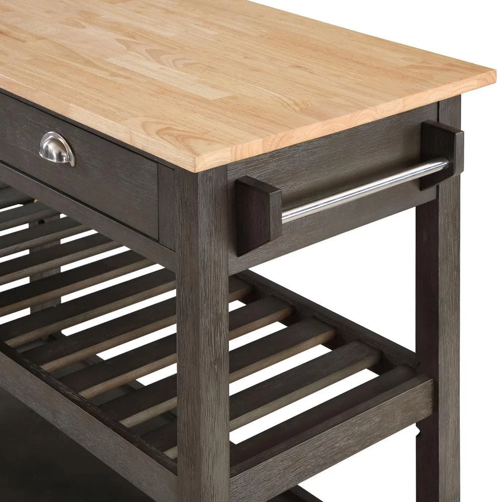 American Heritage Wirebrush Dark Gray Kitchen Cart with Butcher Block and Drawers by Convenience Concepts 4 American Heritage Wirebrush Dark Gray Kitchen Cart with Butcher Block and Drawers by Convenience Concepts - Image 2