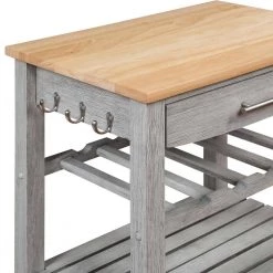 Ellaine Wirebrush Light Gray/Butcher Block Kitchen Cart with Wine Rack by Convenience Concepts -Cheap Convenience Concepts Store wirebrush light butcher block convenience concepts bar carts v2 253 44 1000