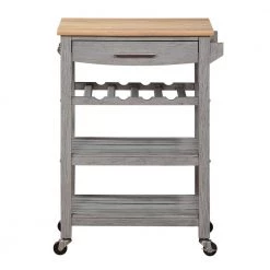 Ellaine Wirebrush Light Gray/Butcher Block Kitchen Cart with Wine Rack by Convenience Concepts