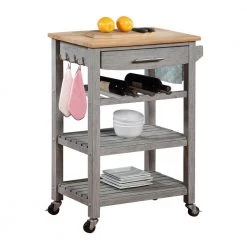 Ellaine Wirebrush Light Gray/Butcher Block Kitchen Cart with Wine Rack by Convenience Concepts -Cheap Convenience Concepts Store wirebrush light butcher block convenience concepts bar carts v2 253 fa 1000
